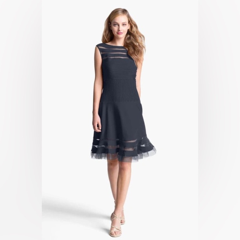 TADASHI SHOJI Sleeveless Mesh Stripe Jersey Dress